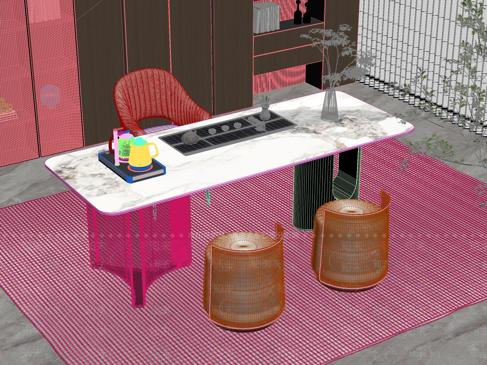 新中式中式茶桌椅3D模型下载【ID:1201041251】