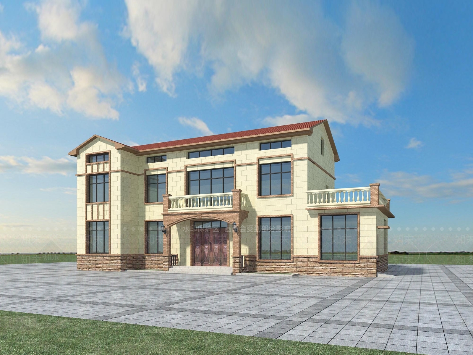 欧式简欧别墅外观3D模型下载【ID:1201040814】