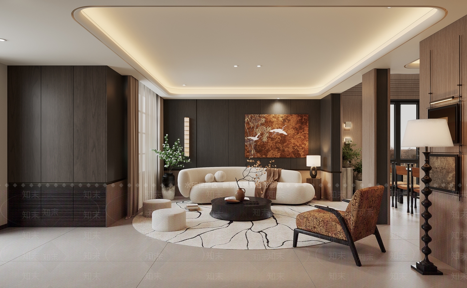 轻奢别墅客厅3D模型下载【ID:1201041490】