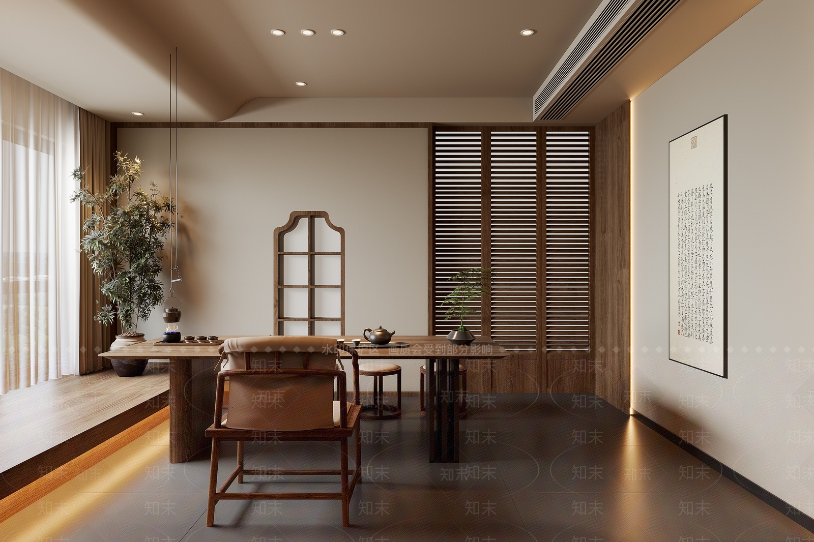 新中式中式茶室3D模型下载【ID:1201042403】