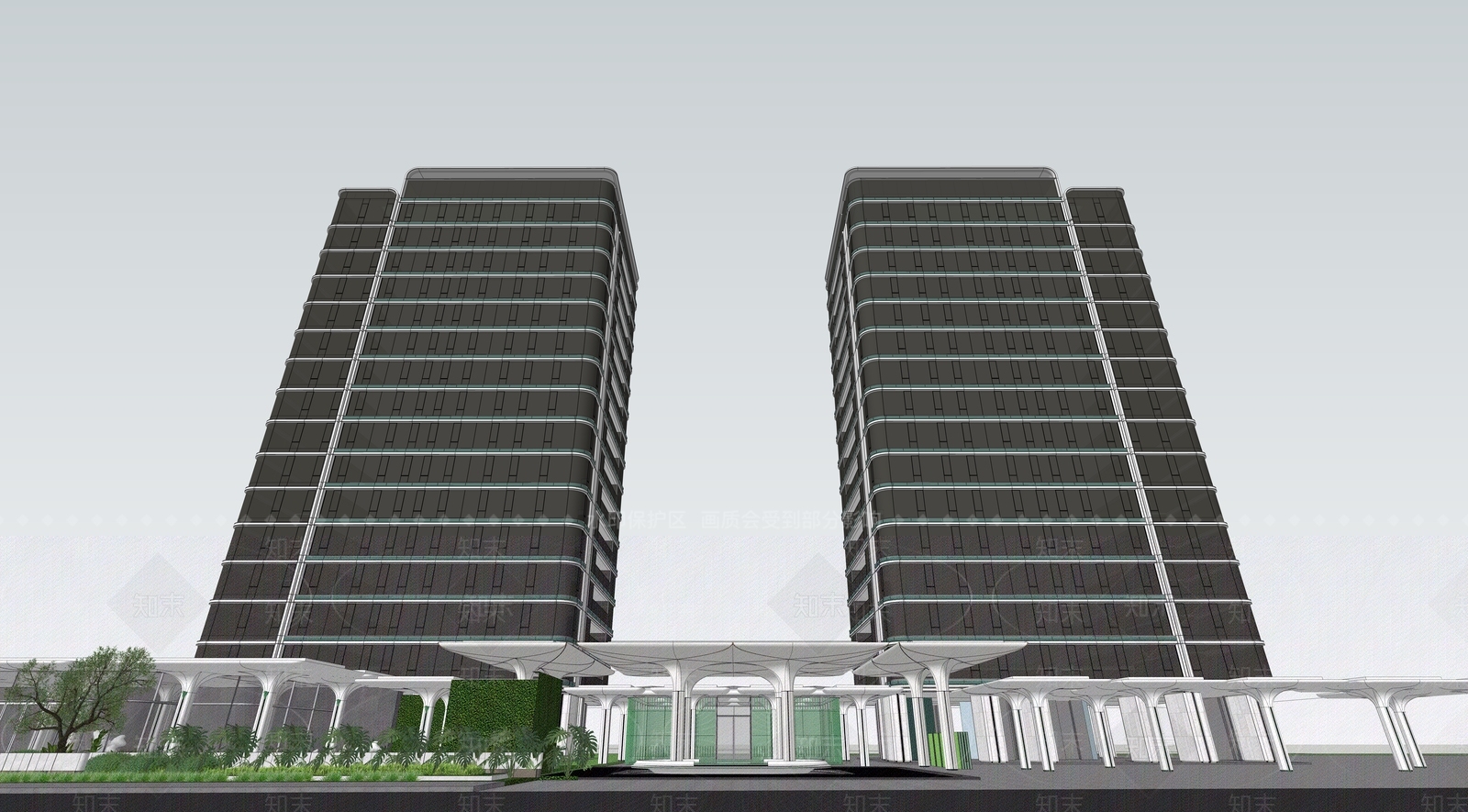现代小区建筑SU模型下载【ID:1201044759】