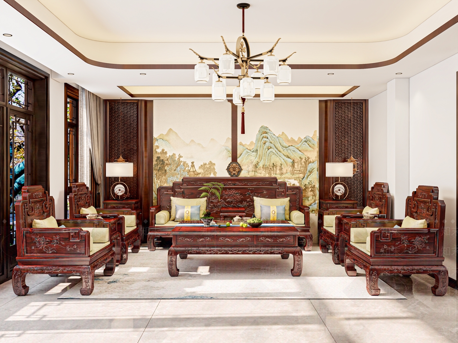 新中式中式家居客厅3D模型下载【ID:1201046682】