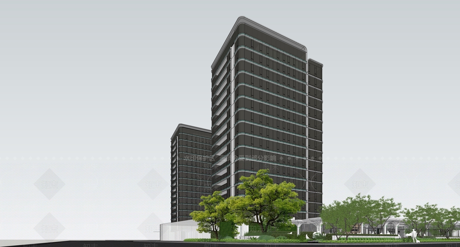 现代小区建筑SU模型下载【ID:1201045636】