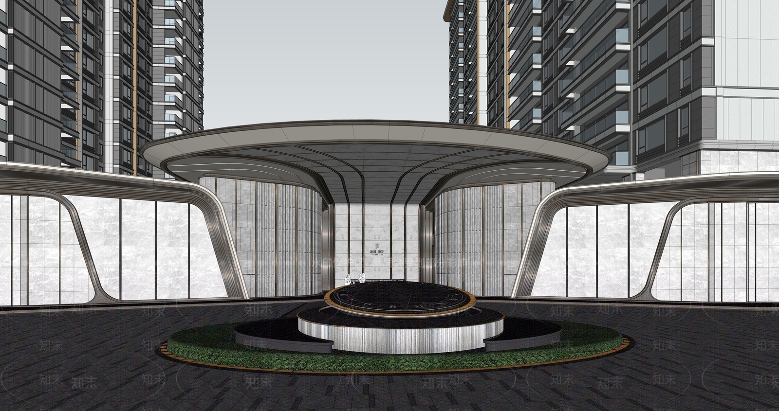 现代售楼处建筑SU模型下载【ID:1201051097】