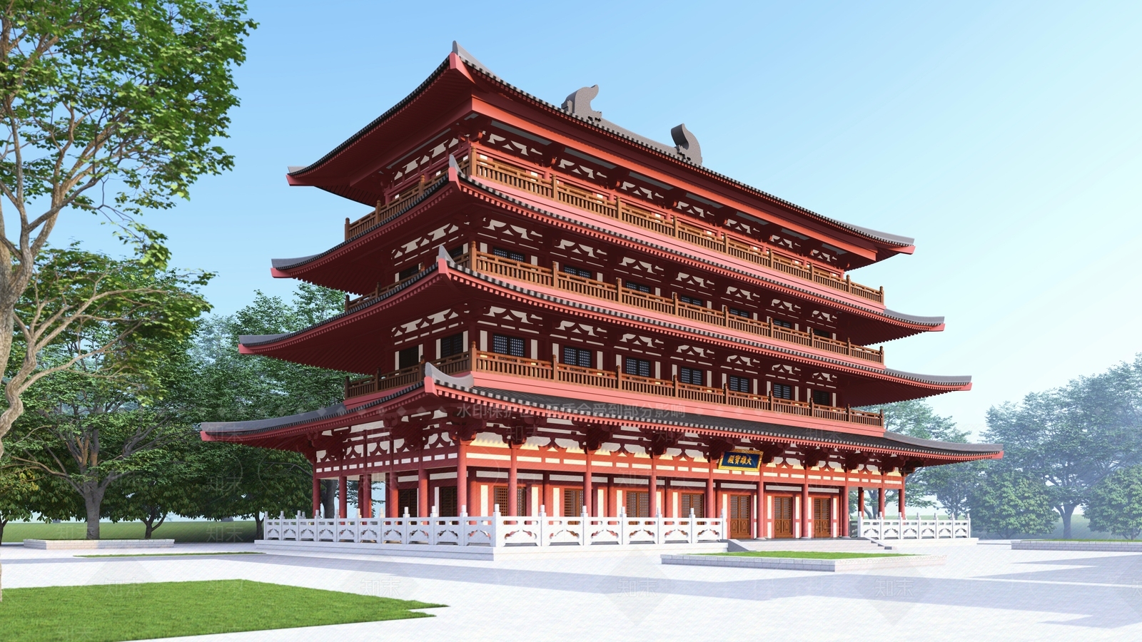 中式禅意寺庙建筑SU模型下载【ID:1201052462】