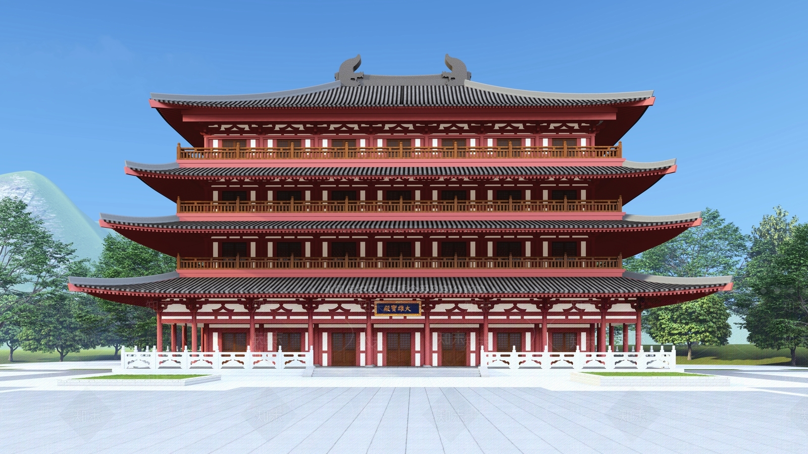 中式禅意寺庙建筑SU模型下载【ID:1201052462】