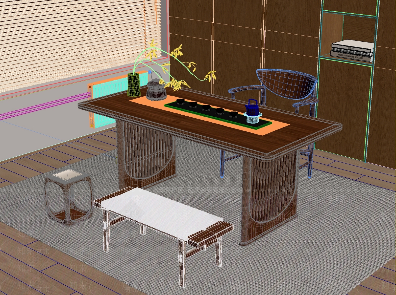 新中式中式茶桌椅3D模型下载【ID:1201053235】