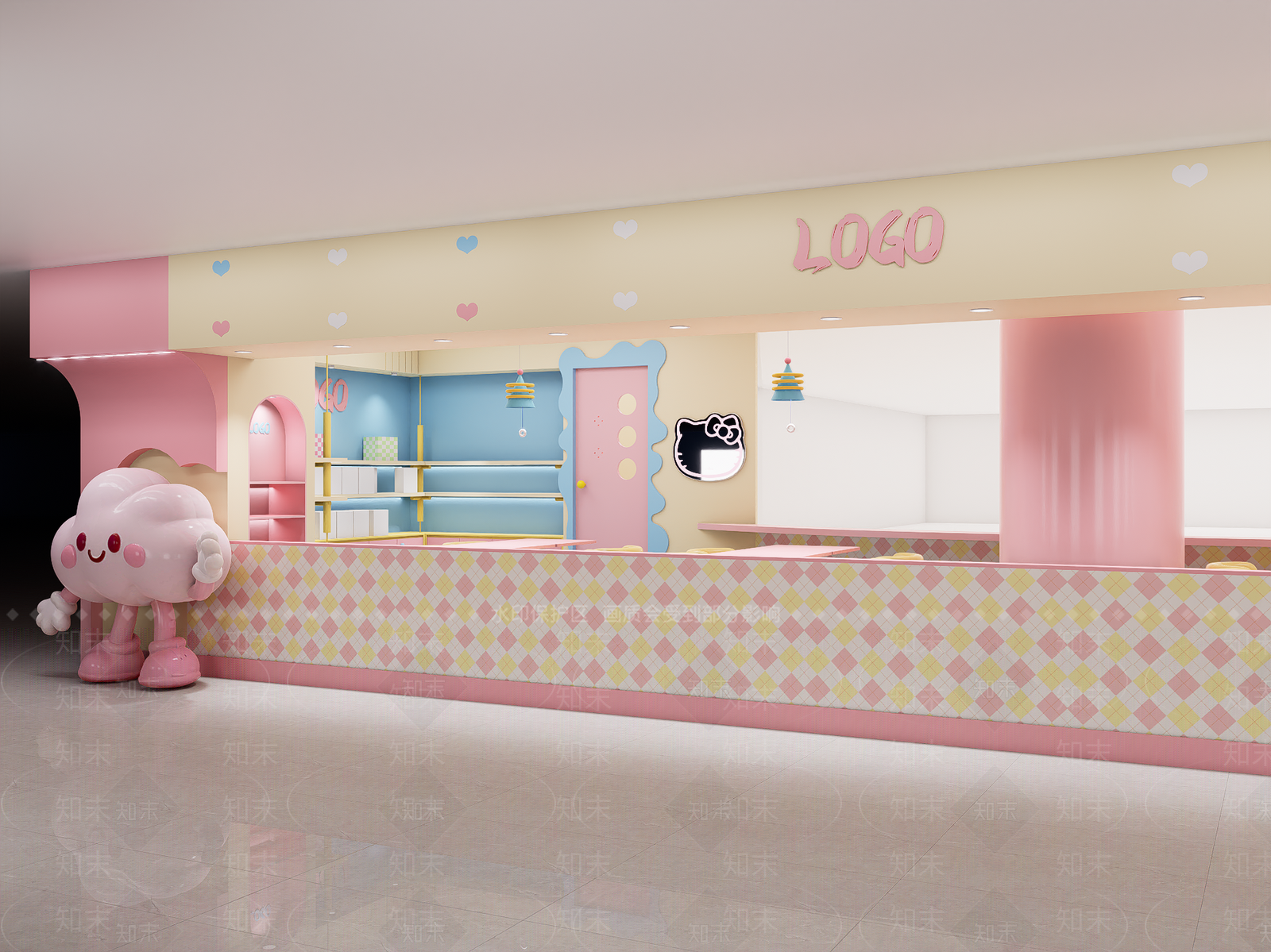 现代奶油奶茶店SU模型下载【ID:1201052941】