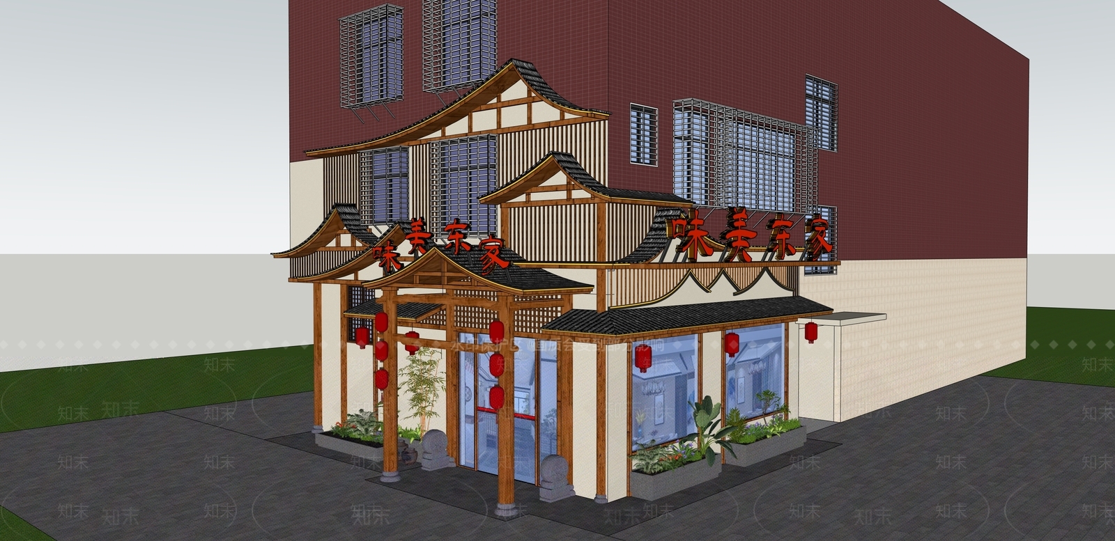 中式新中式中餐厅SU模型下载【ID:1201053207】