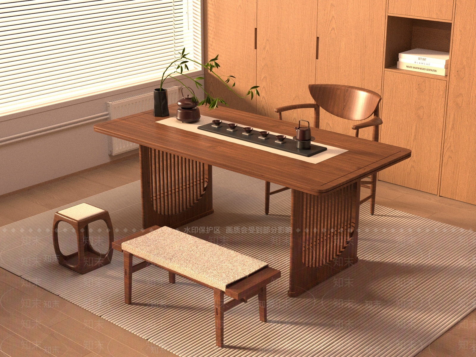 新中式中式茶桌椅3D模型下载【ID:1201053235】