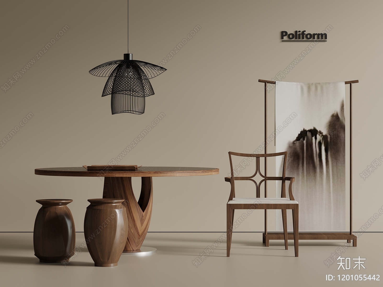 新中式中古茶桌椅3D模型下载【ID:1201055442】