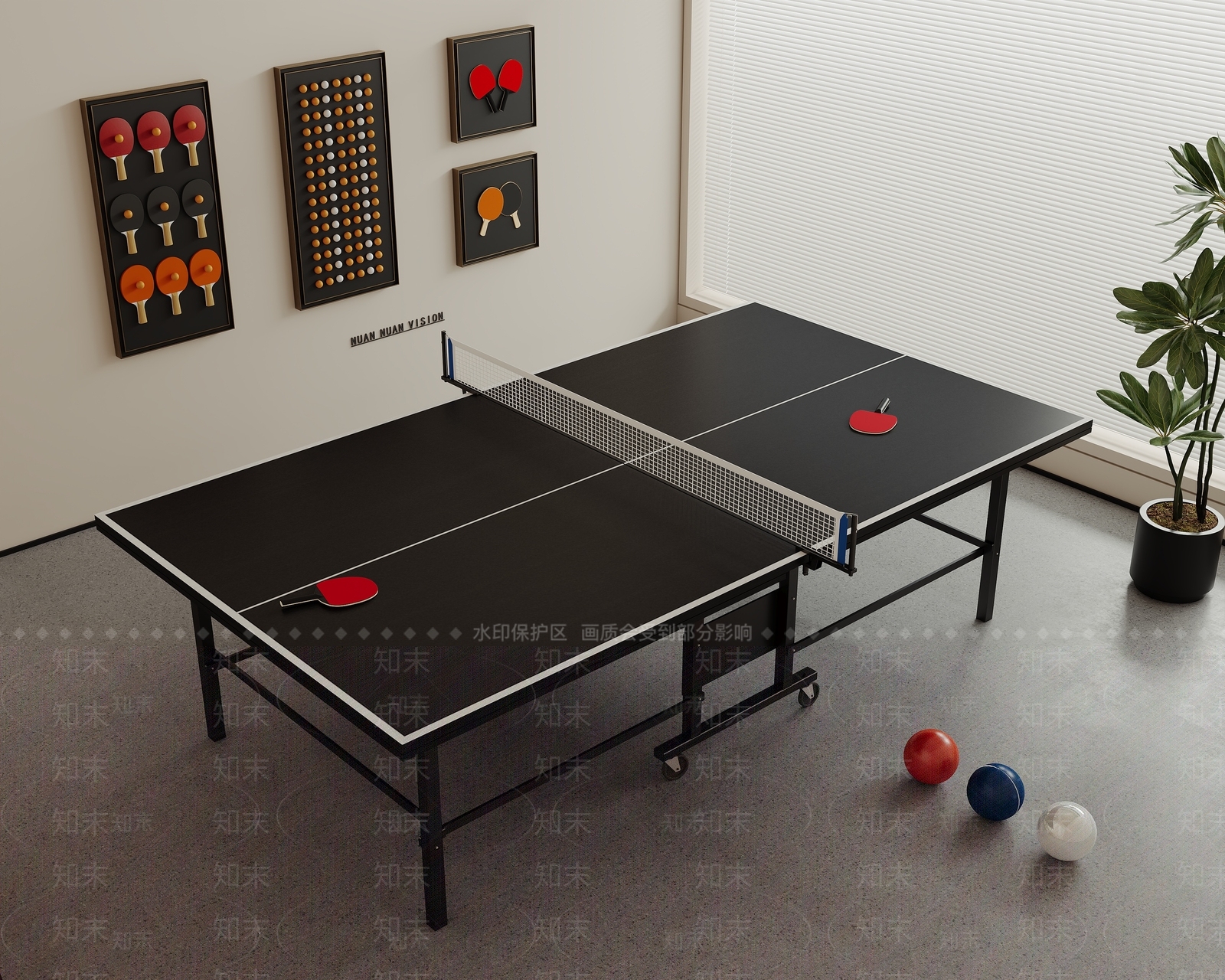 现代极简乒乓球室3D模型下载【ID:1201056089】