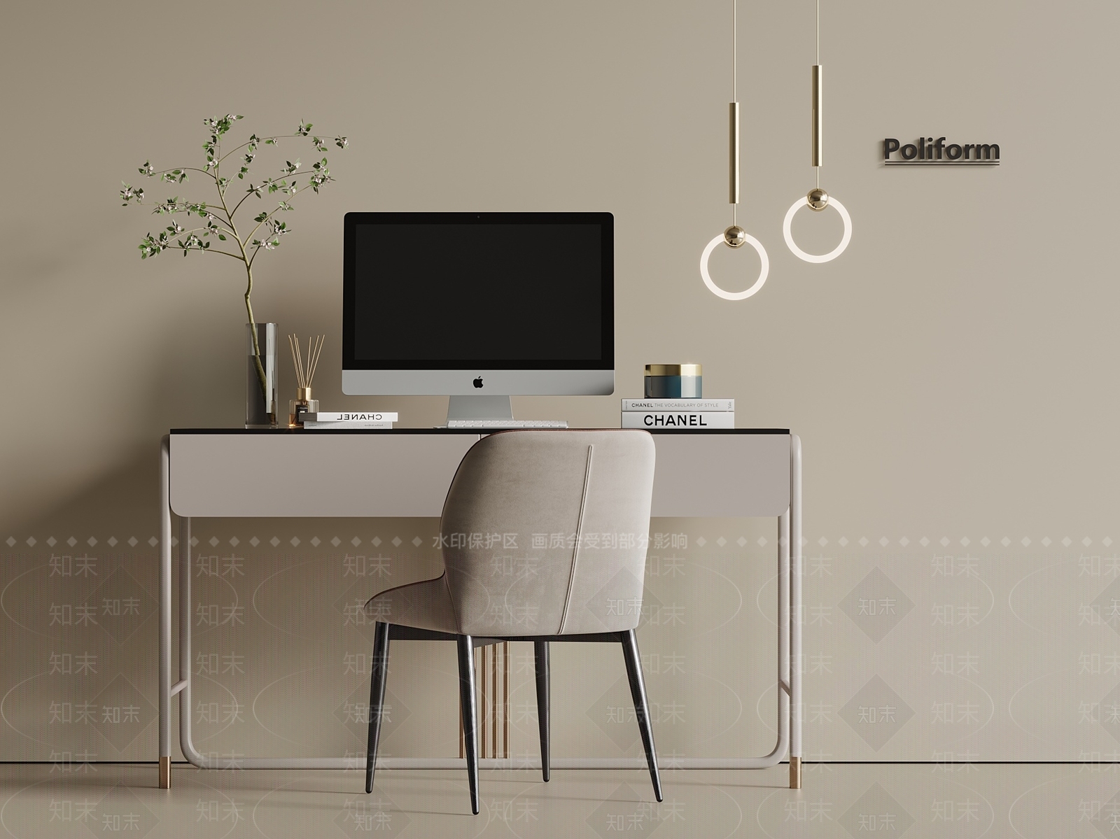 现代轻奢书桌椅3D模型下载【ID:1201056313】