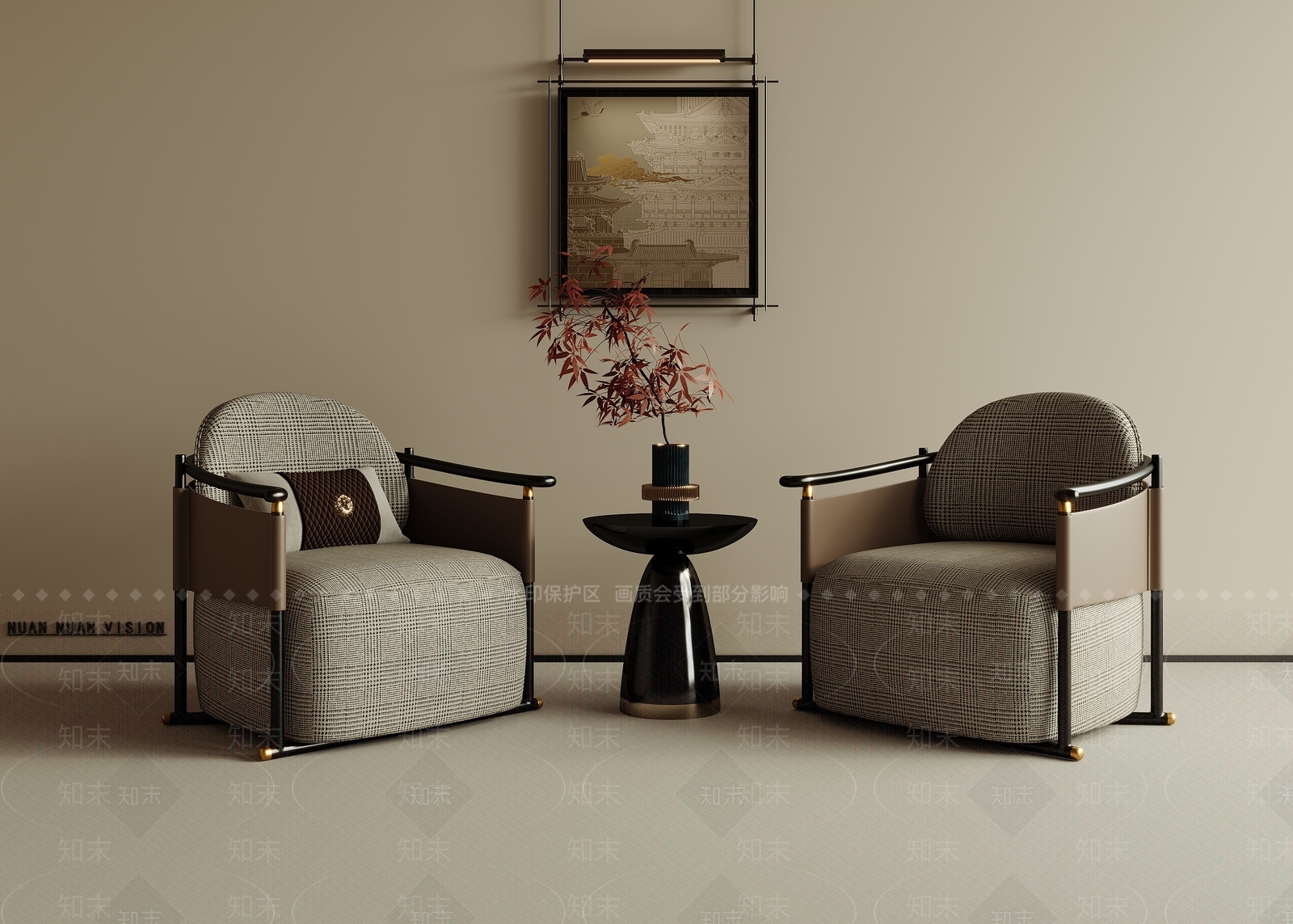 新中式禅意单人沙发3D模型下载【ID:1201057082】