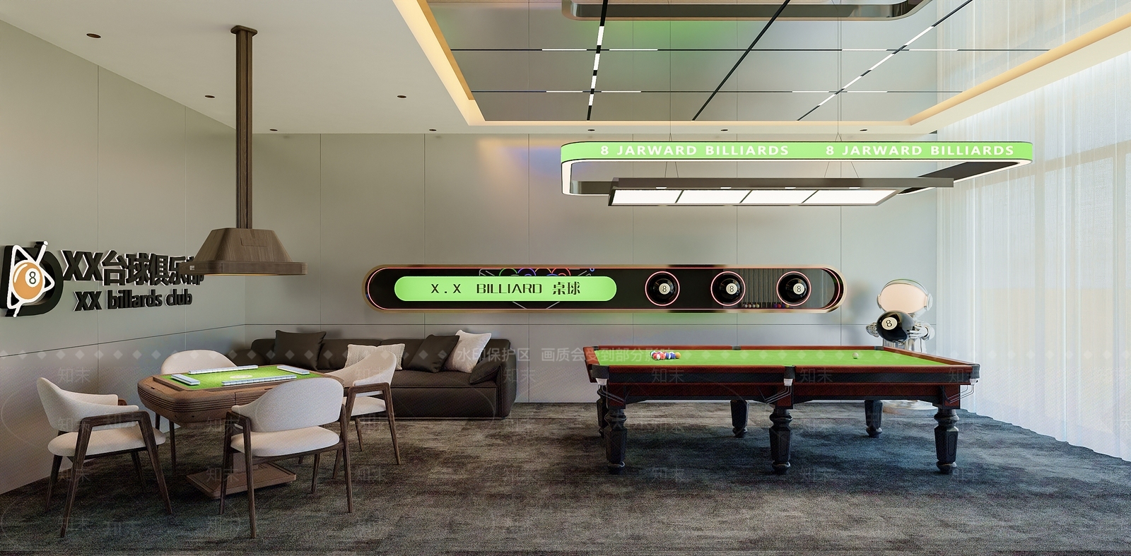 现代极简台球室3D模型下载【ID:1201063904】