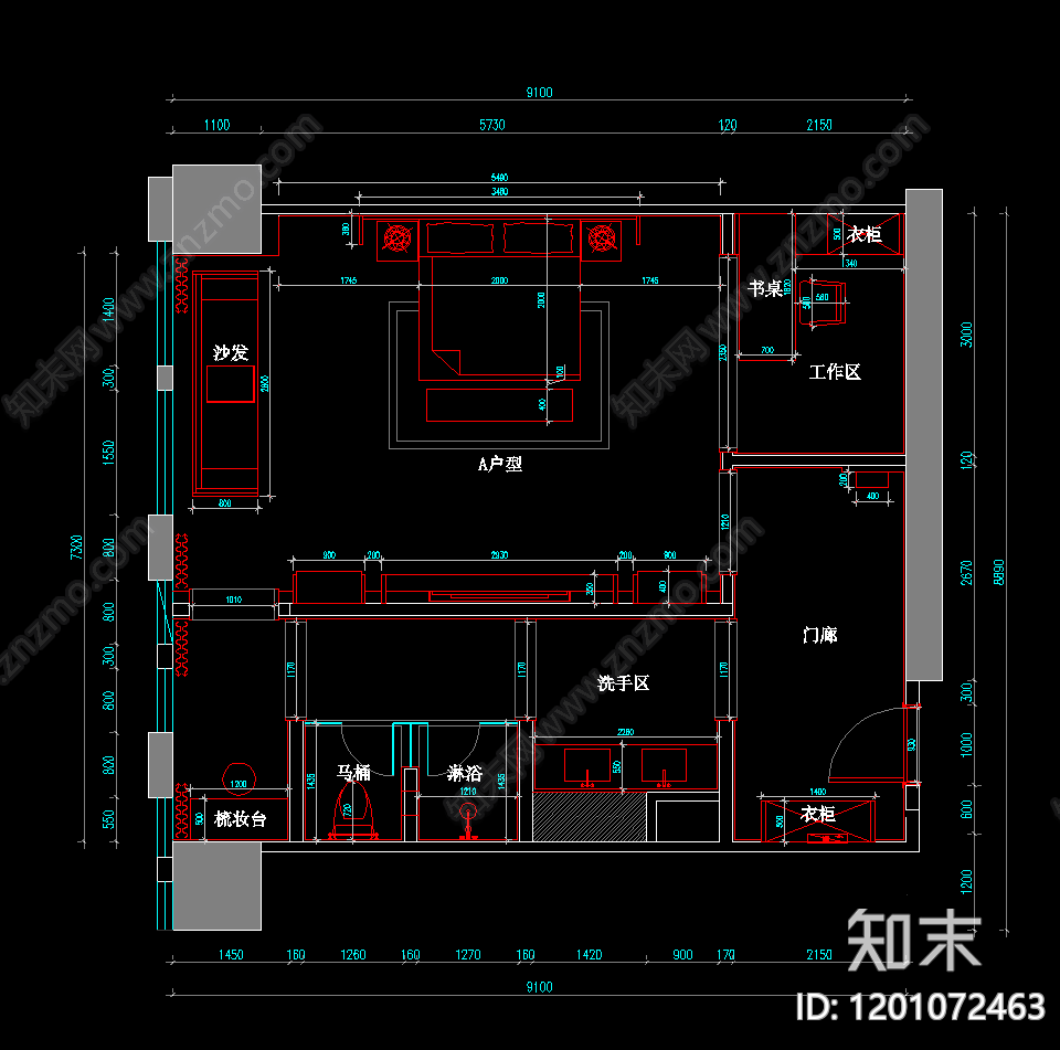 酒店套房cad施工图下载【ID:1201072463】