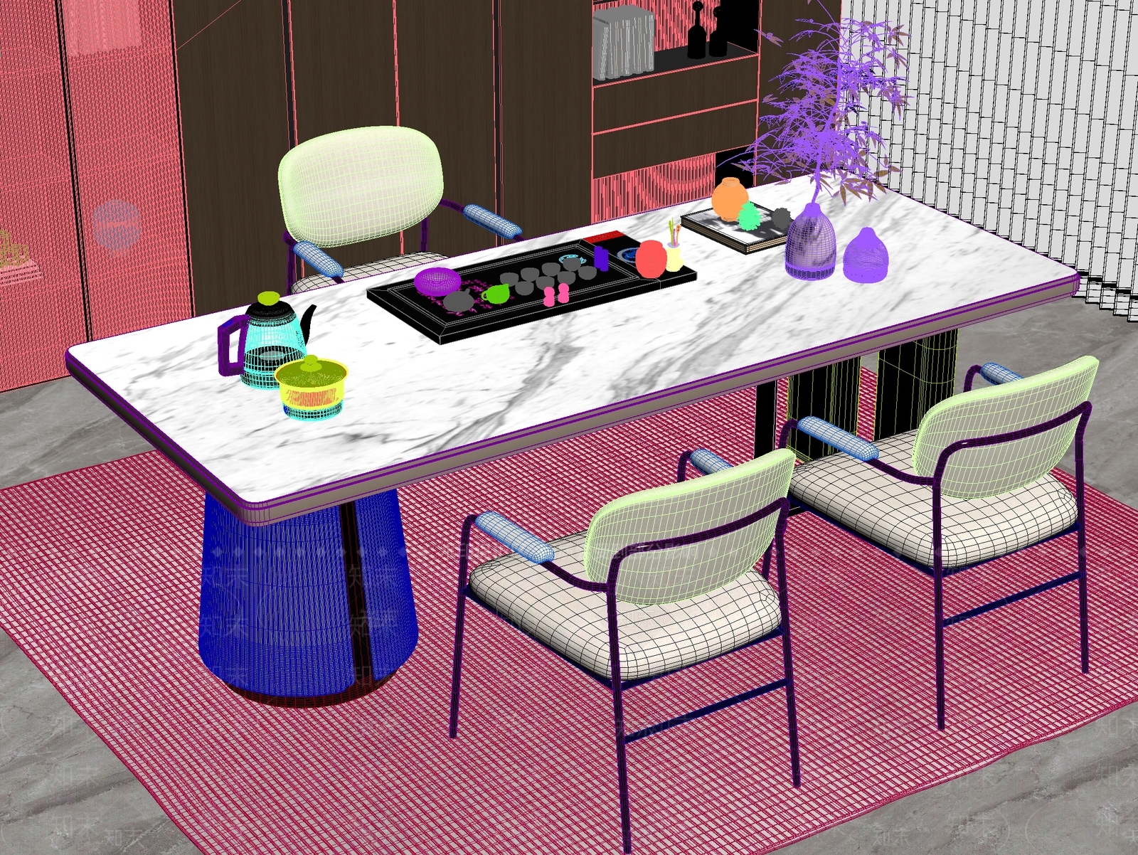 新中式中式茶桌椅3D模型下载【ID:1201077313】