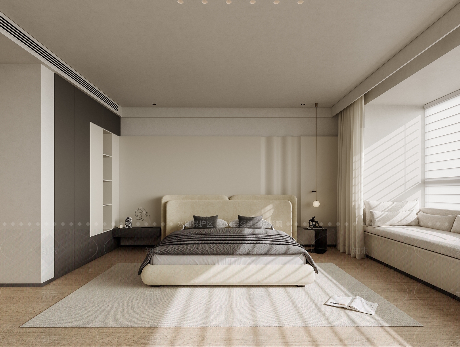 现代榻榻米卧室3D模型渲染效果图