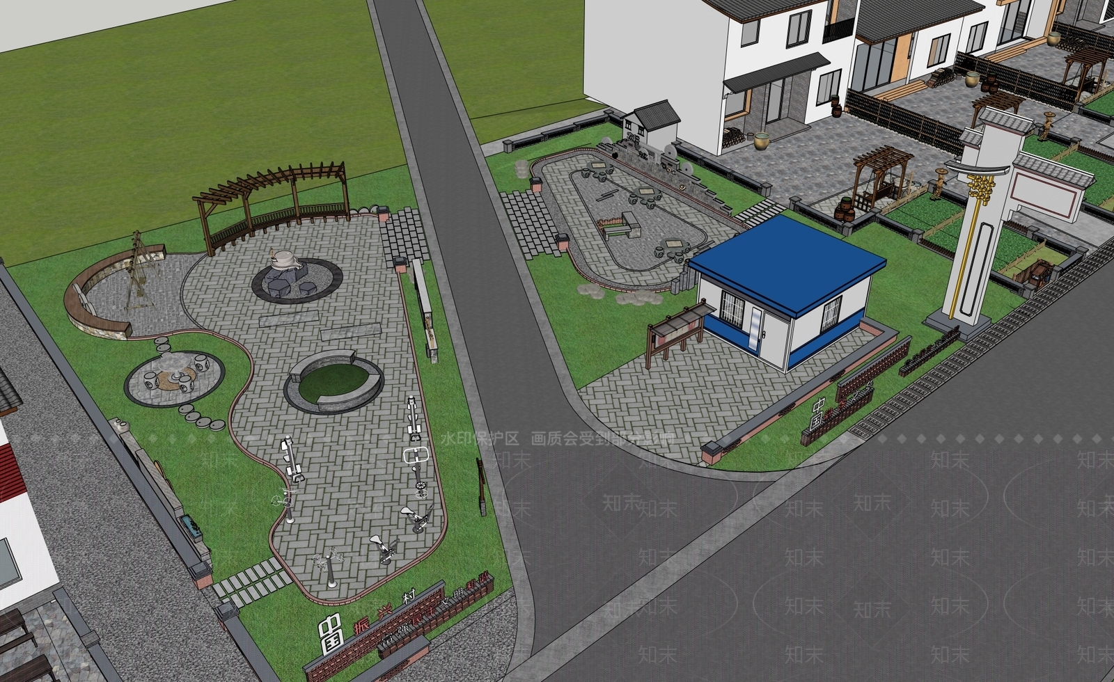 新中式中式广场景观SU模型下载【ID:1201079607】