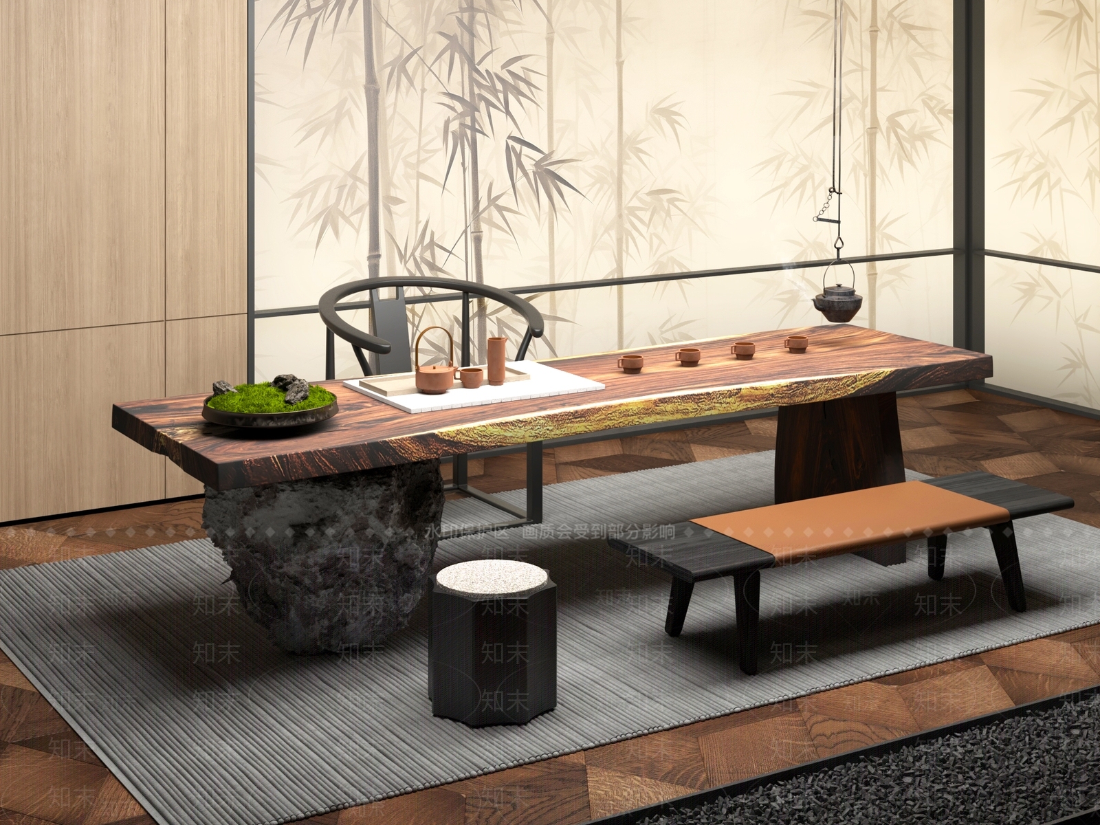 新中式中式茶桌椅3D模型下载【ID:1201080363】