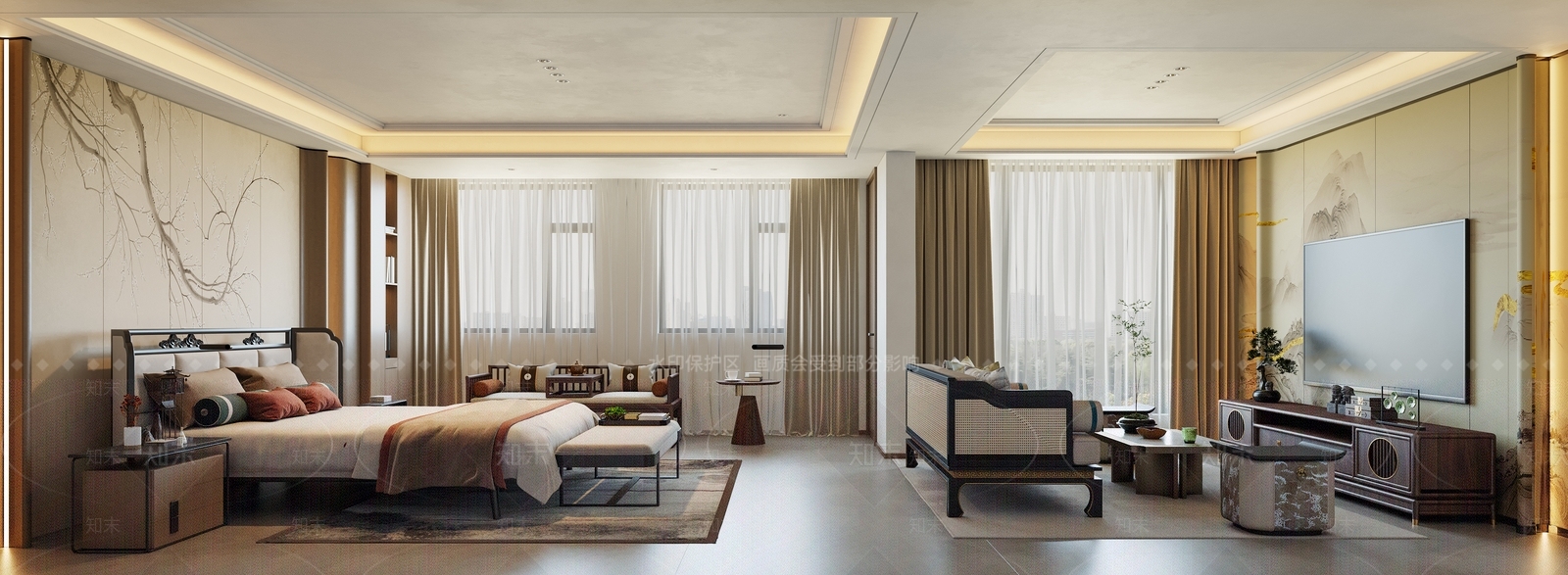 现代新中式家居卧室3D模型下载【ID:1201080469】