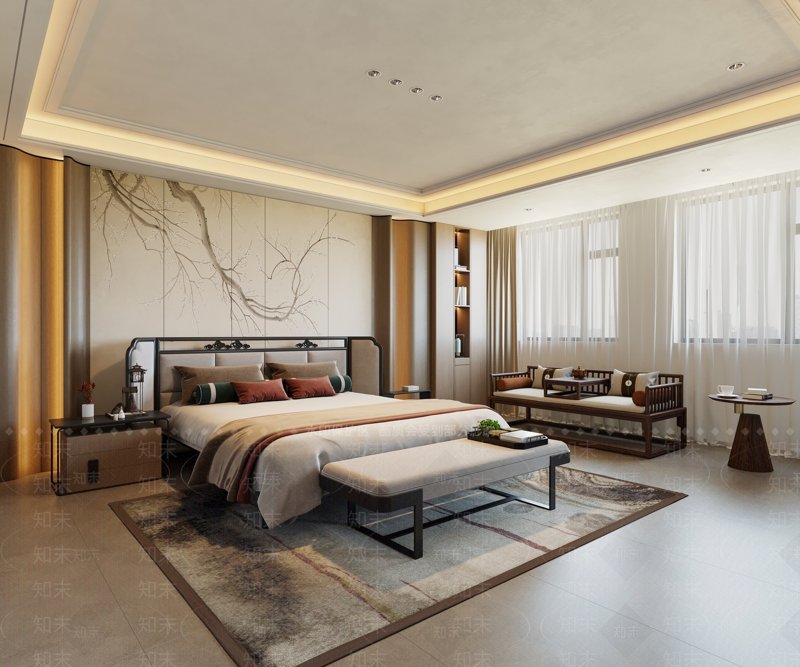 现代新中式家居卧室3D模型下载【ID:1201080469】
