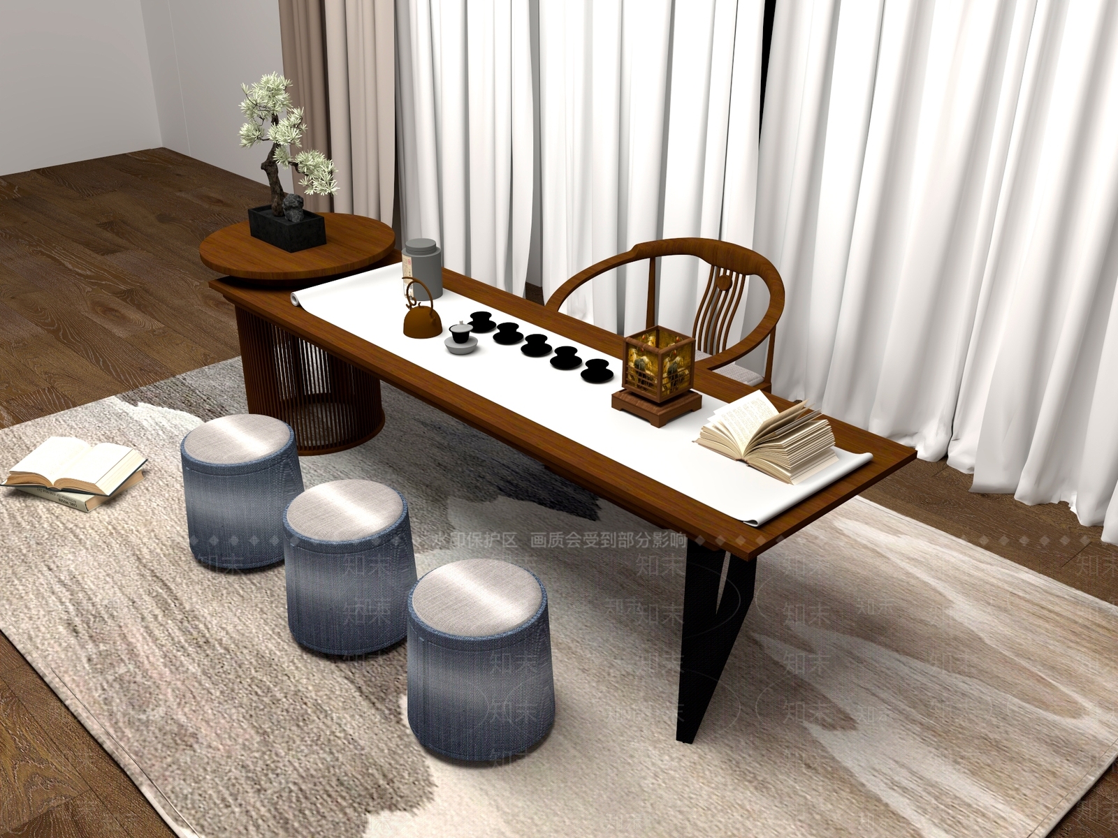 新中式中式茶桌椅3D模型下载【ID:1201080936】
