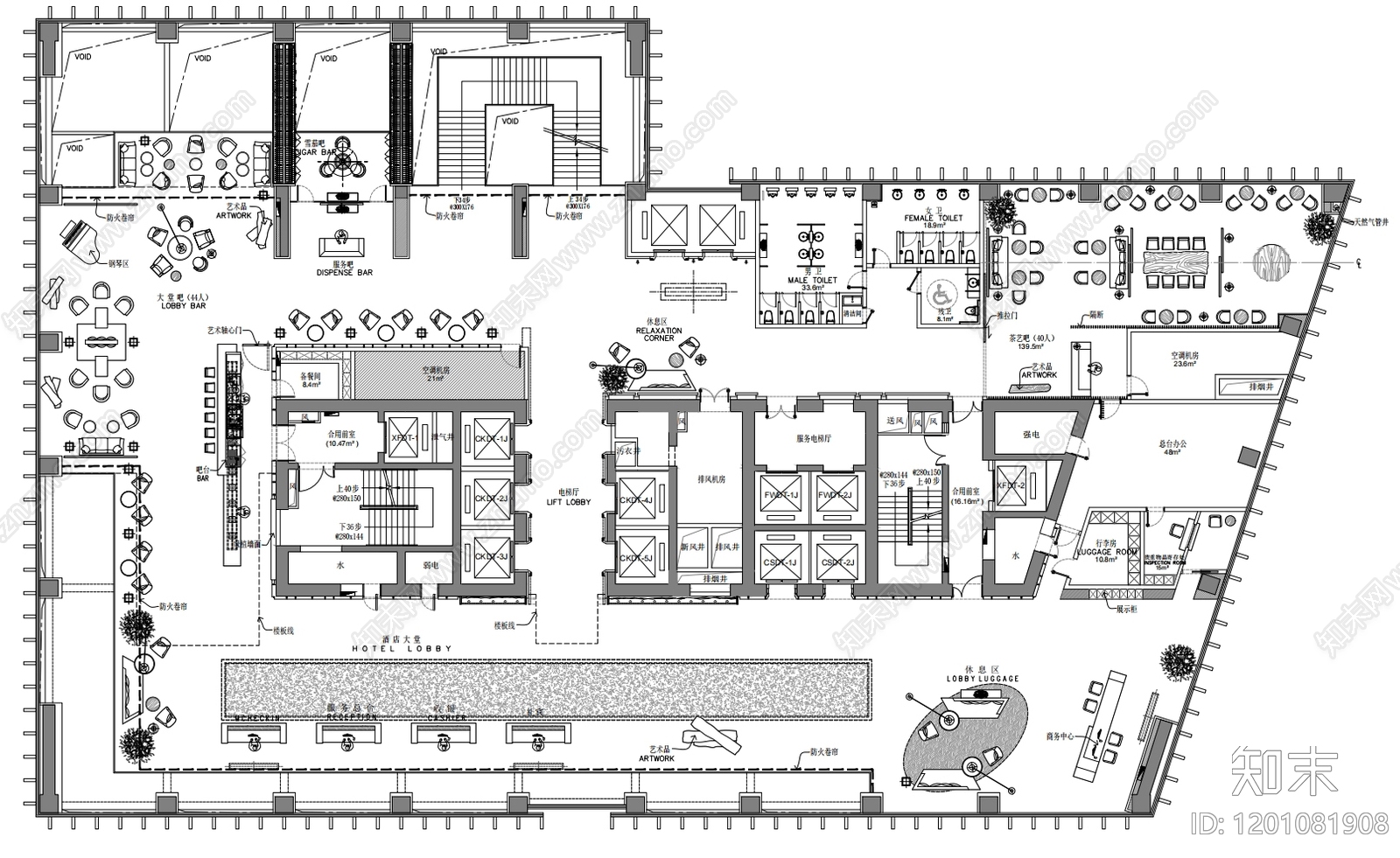 酒店大堂施工图下载【ID:1201081908】