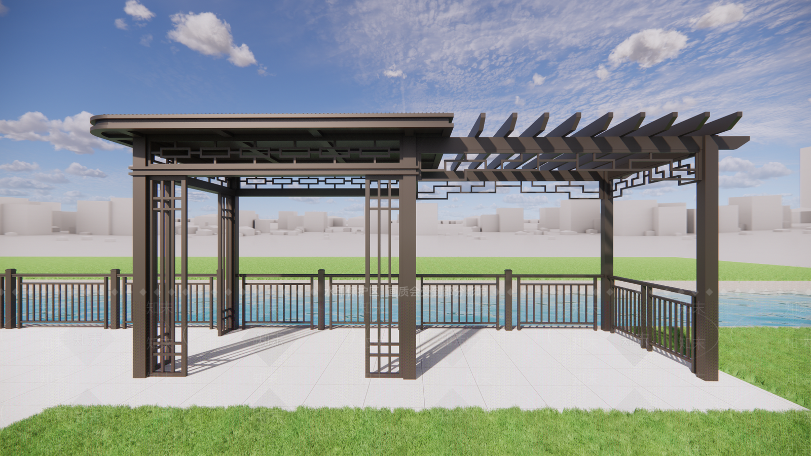 新中式中式连廊SU模型下载【ID:1201084563】