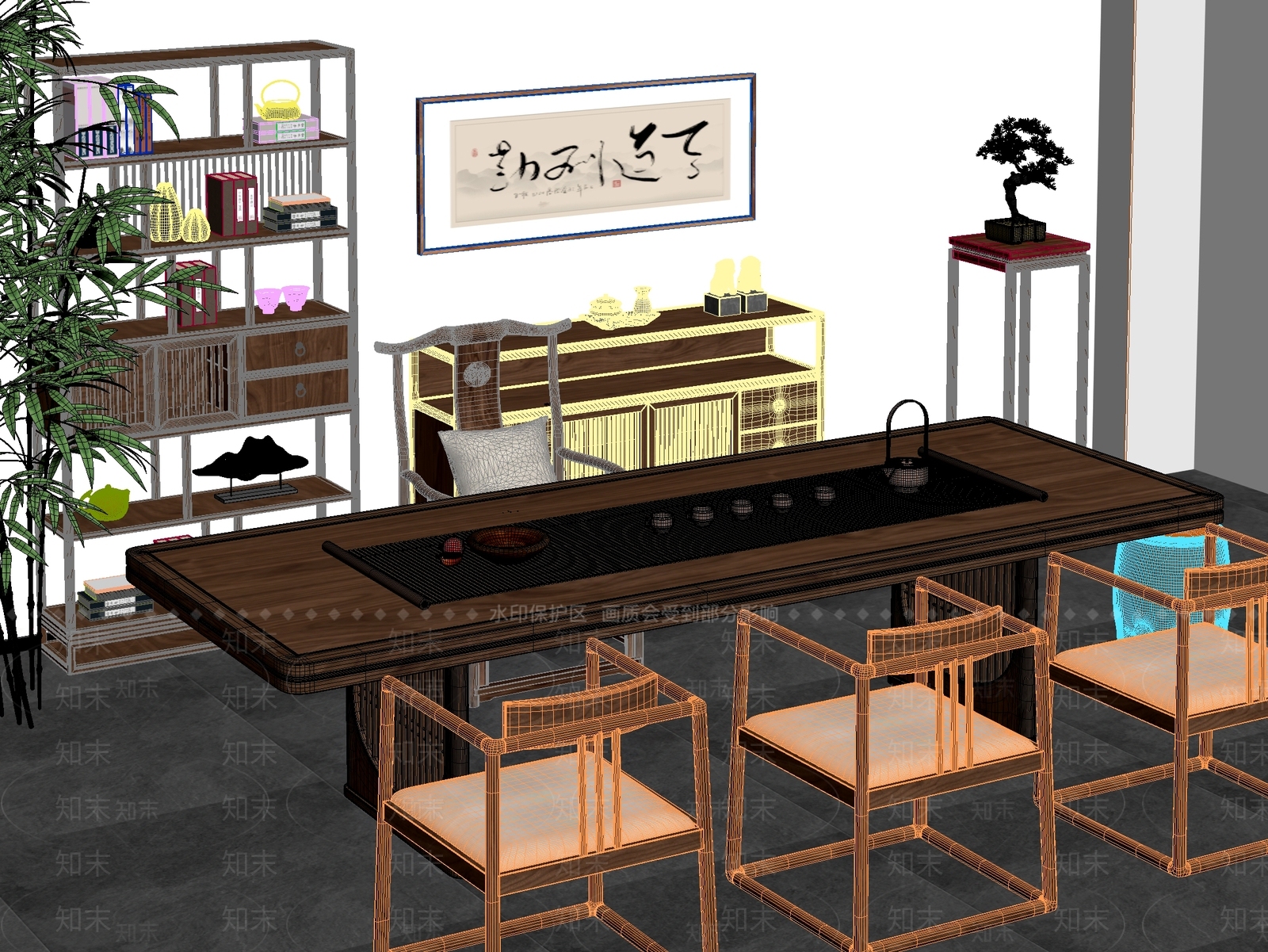 新中式中式茶桌椅3D模型下载【ID:1201086644】