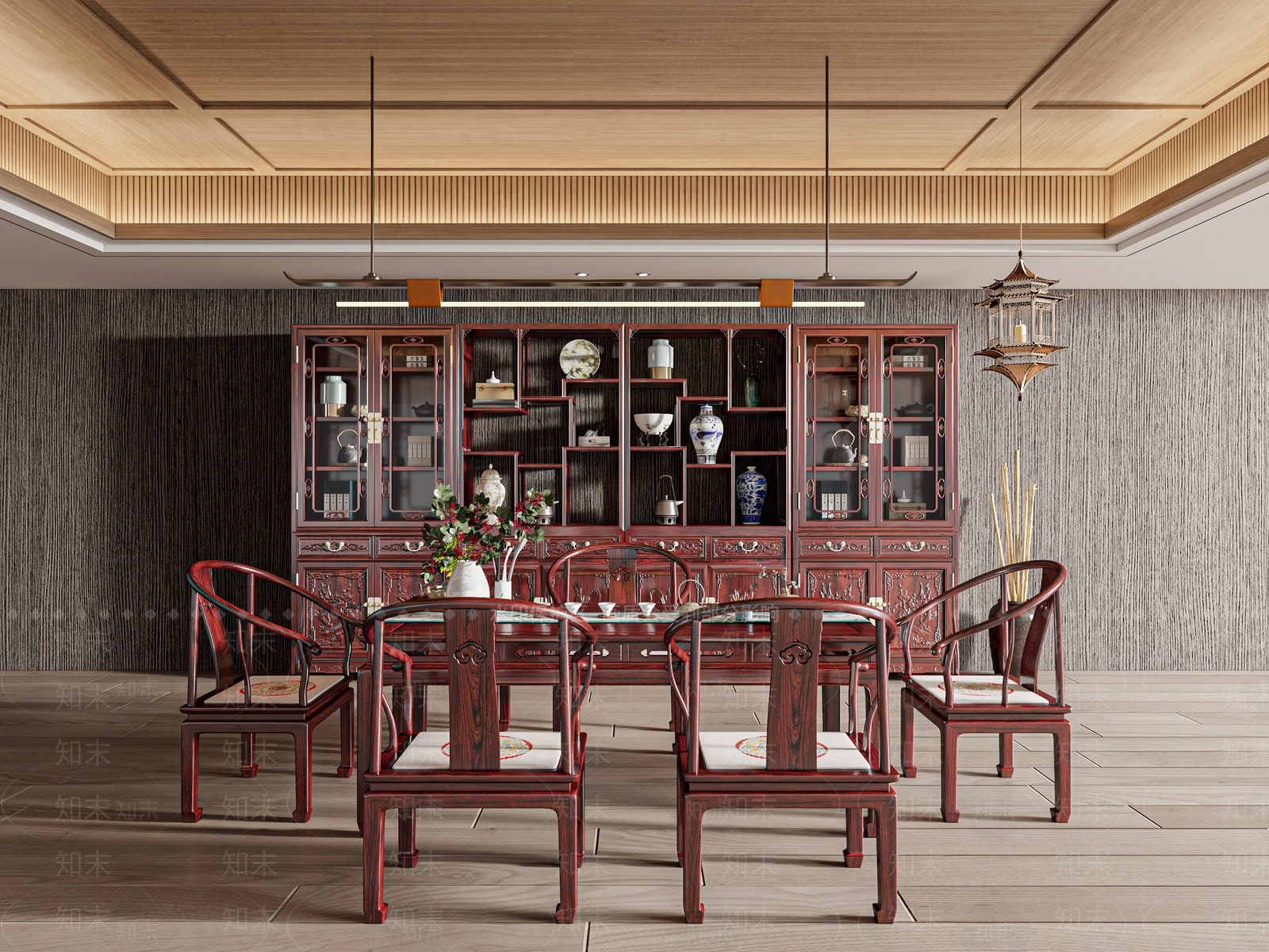 中式新中式茶室3D模型下载【ID:1201089928】