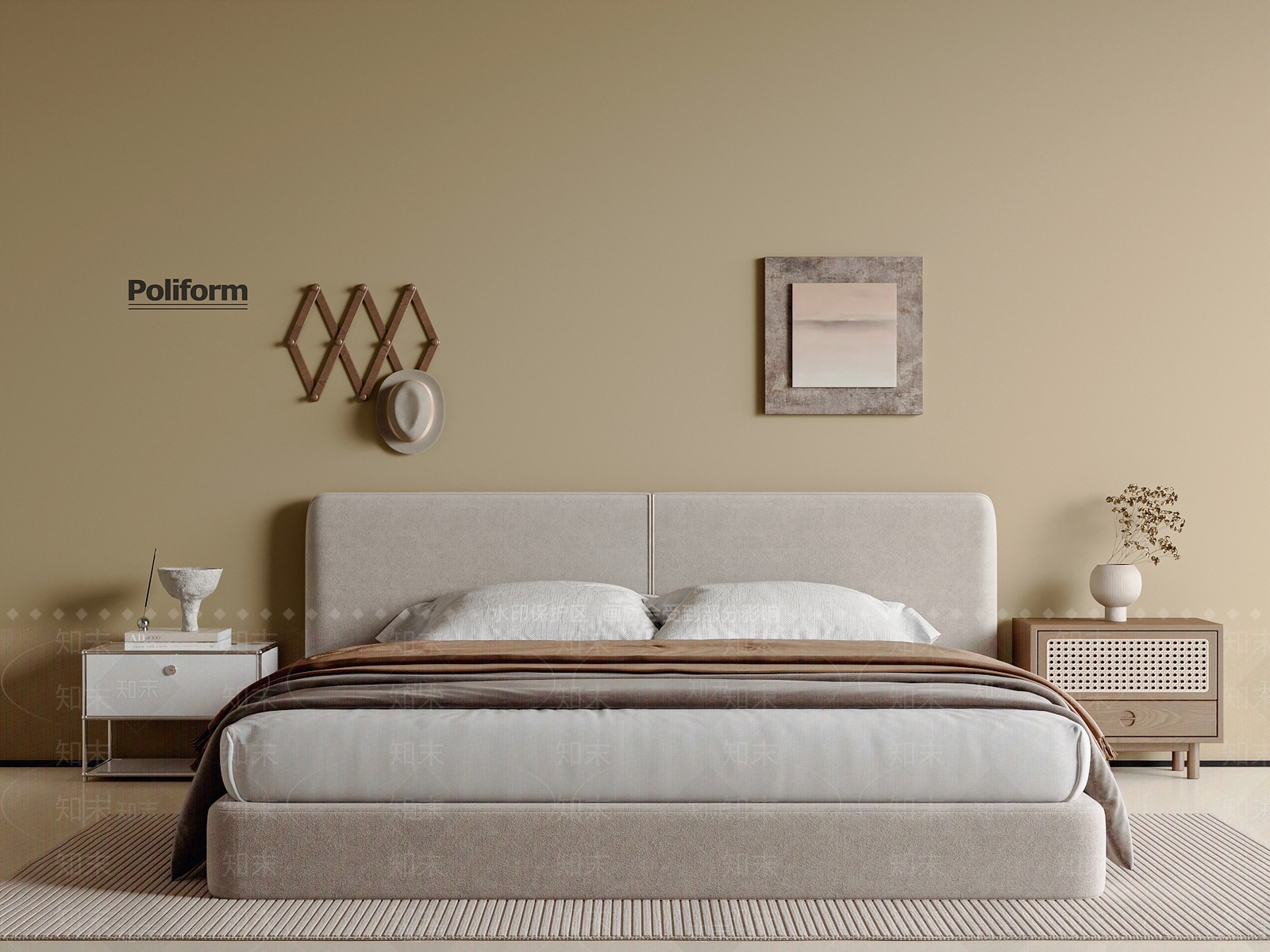 现代中古双人床SU模型下载【ID:1201090439】