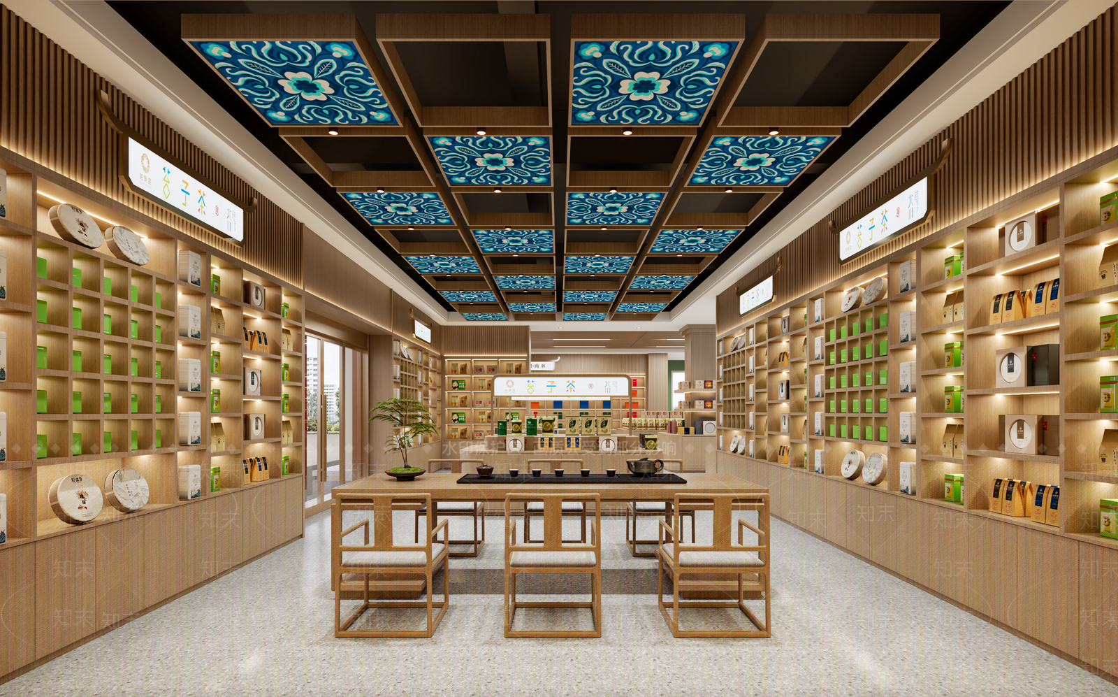 原木现代茶叶店3D模型下载【ID:1201093814】