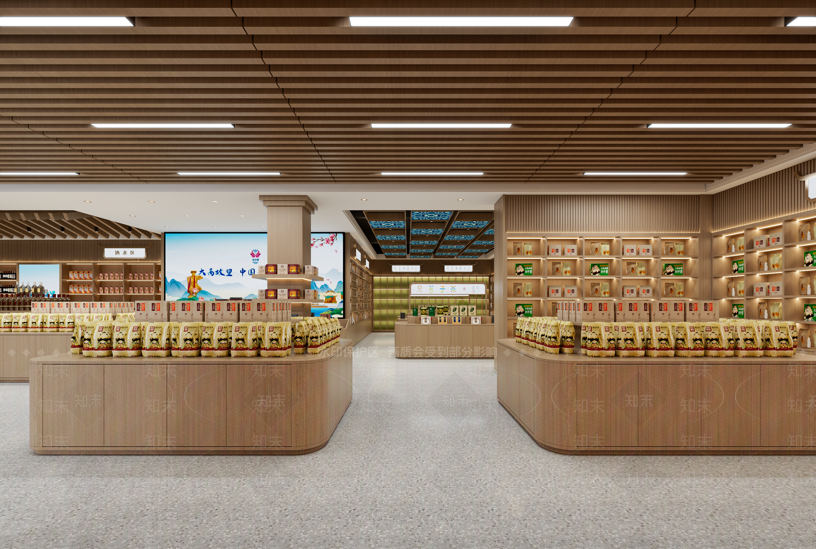 原木现代茶叶店3D模型下载【ID:1201093814】