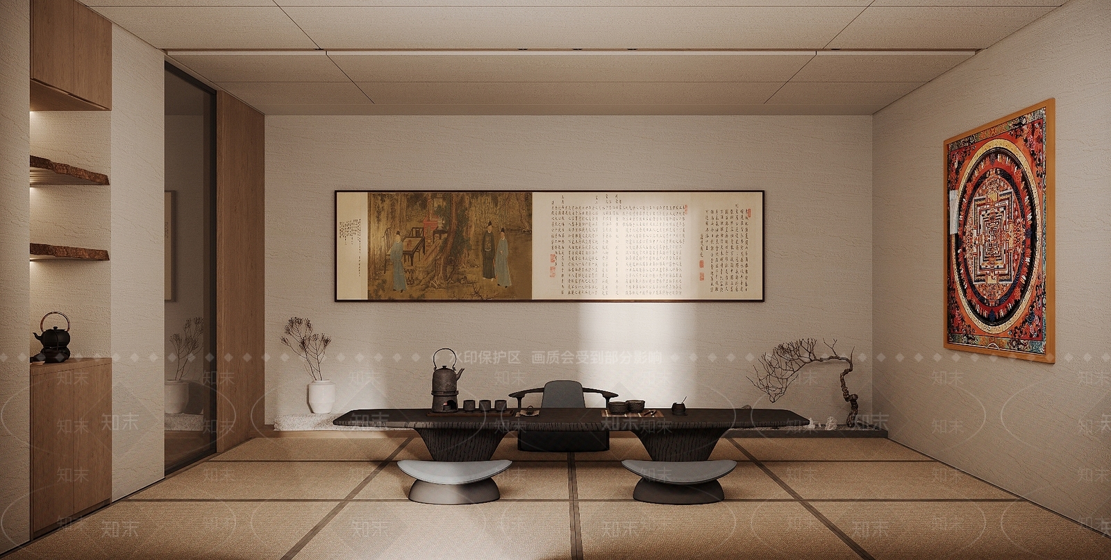 现代新中式茶室3D模型下载【ID:1201093389】