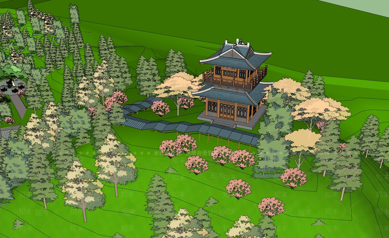 现代新中式乡村公园SU模型下载【ID:1201093632】