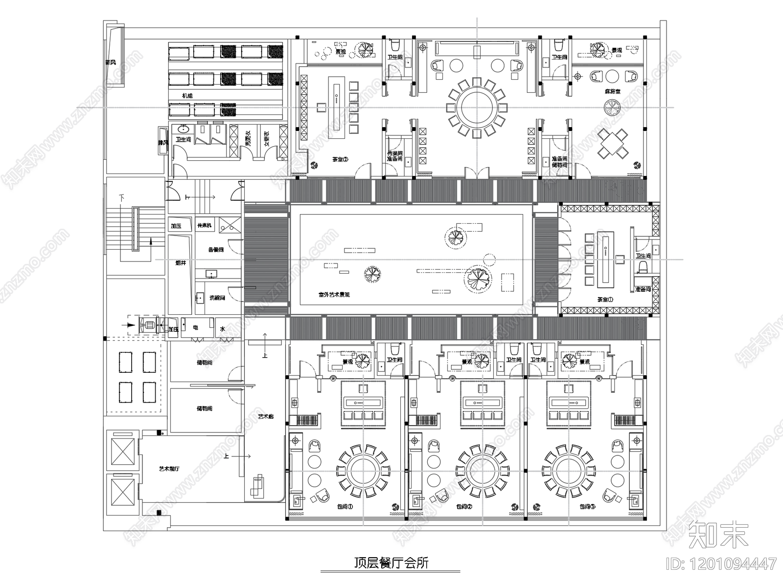 新中式其他餐饮空间cad施工图下载【ID:1201094447】