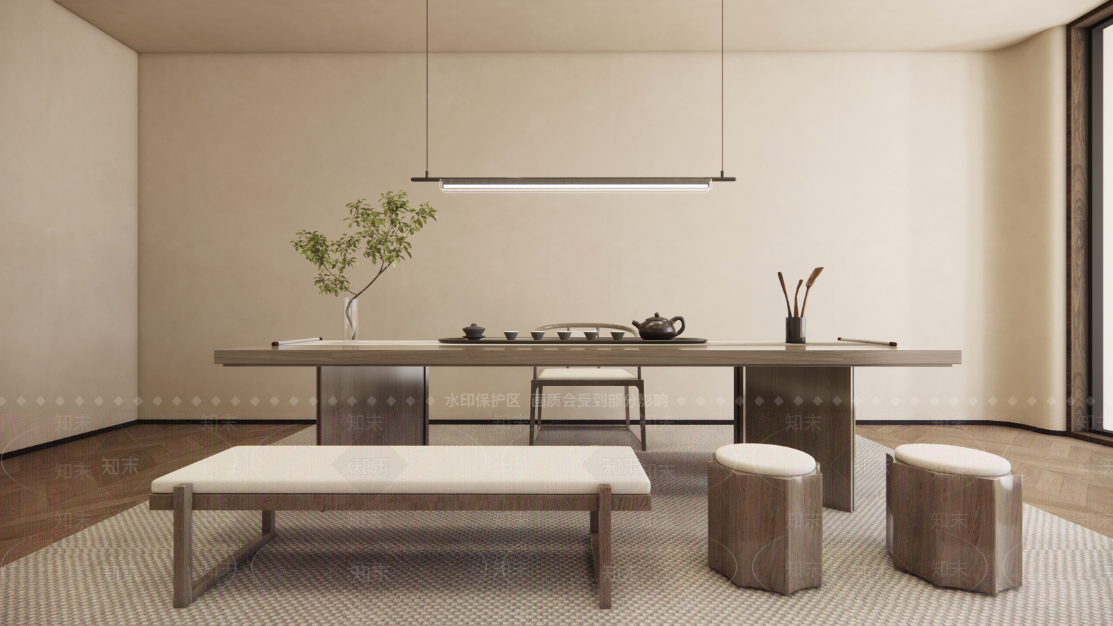 新中式中式茶桌椅SU模型下载【ID:1201098389】