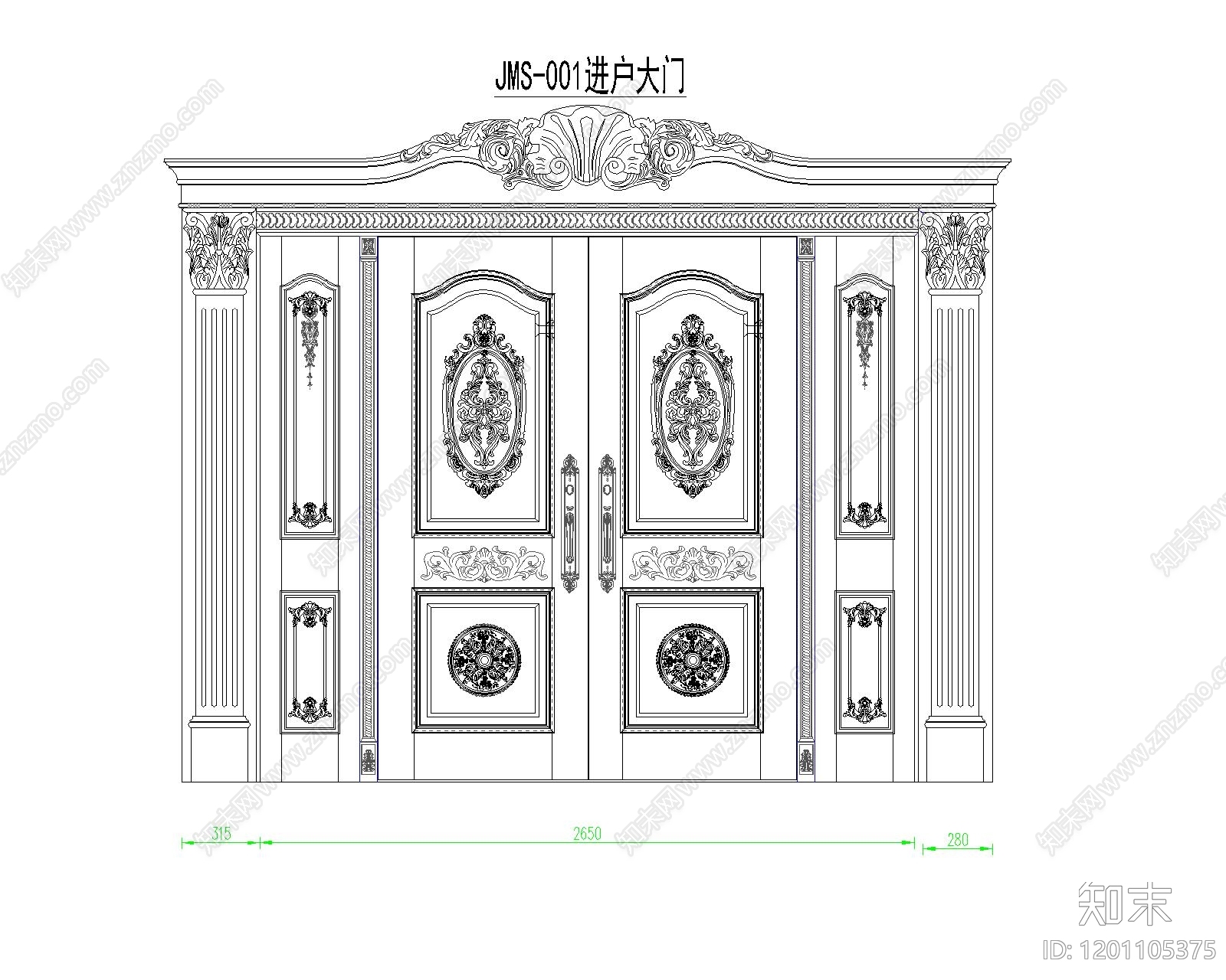 法式欧式门cad施工图下载【ID:1201105375】