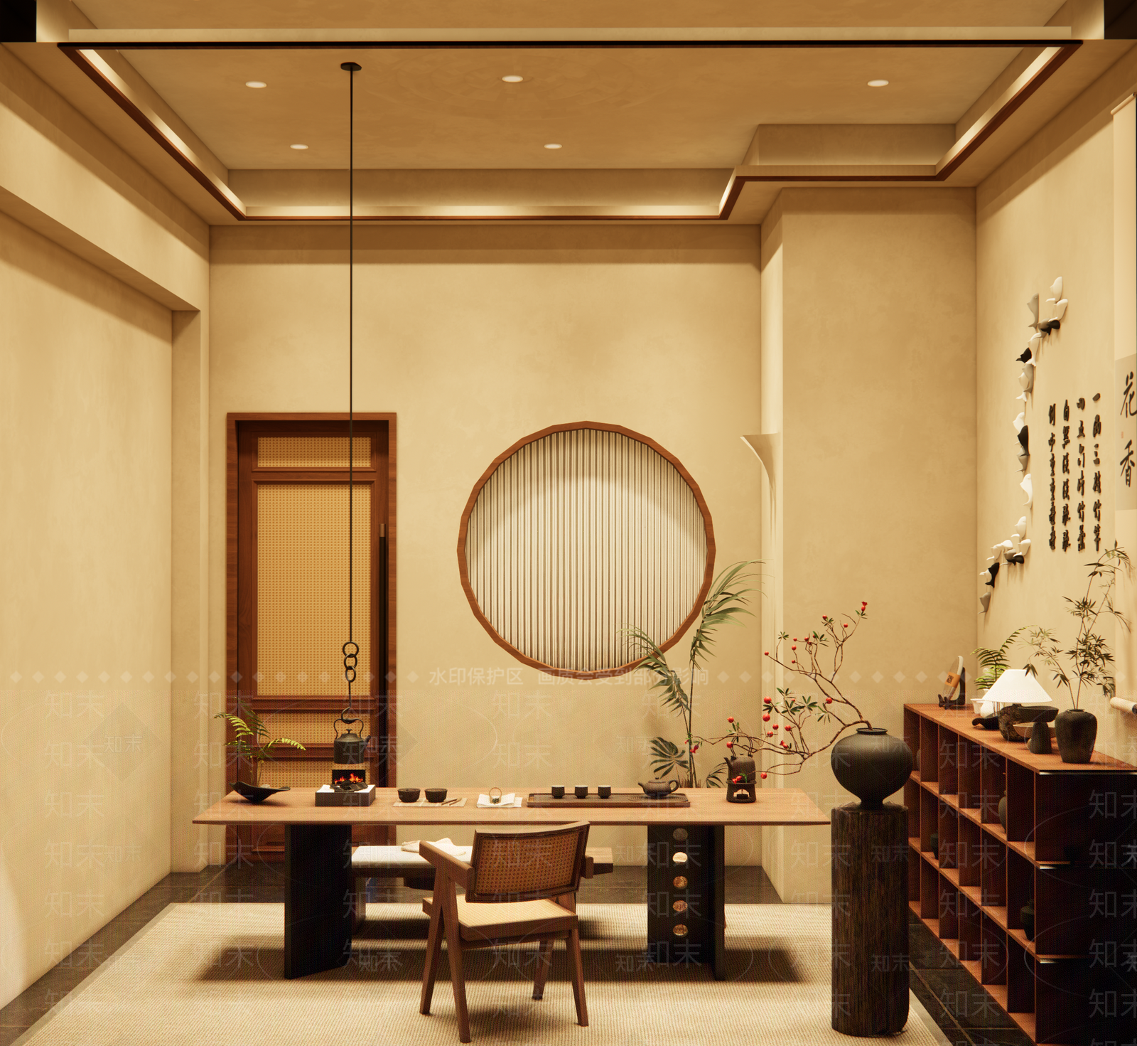 侘寂新中式中餐厅SU模型下载【ID:1201108645】