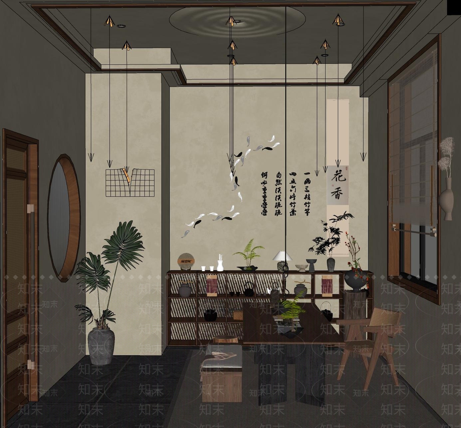 侘寂新中式中餐厅SU模型下载【ID:1201108645】