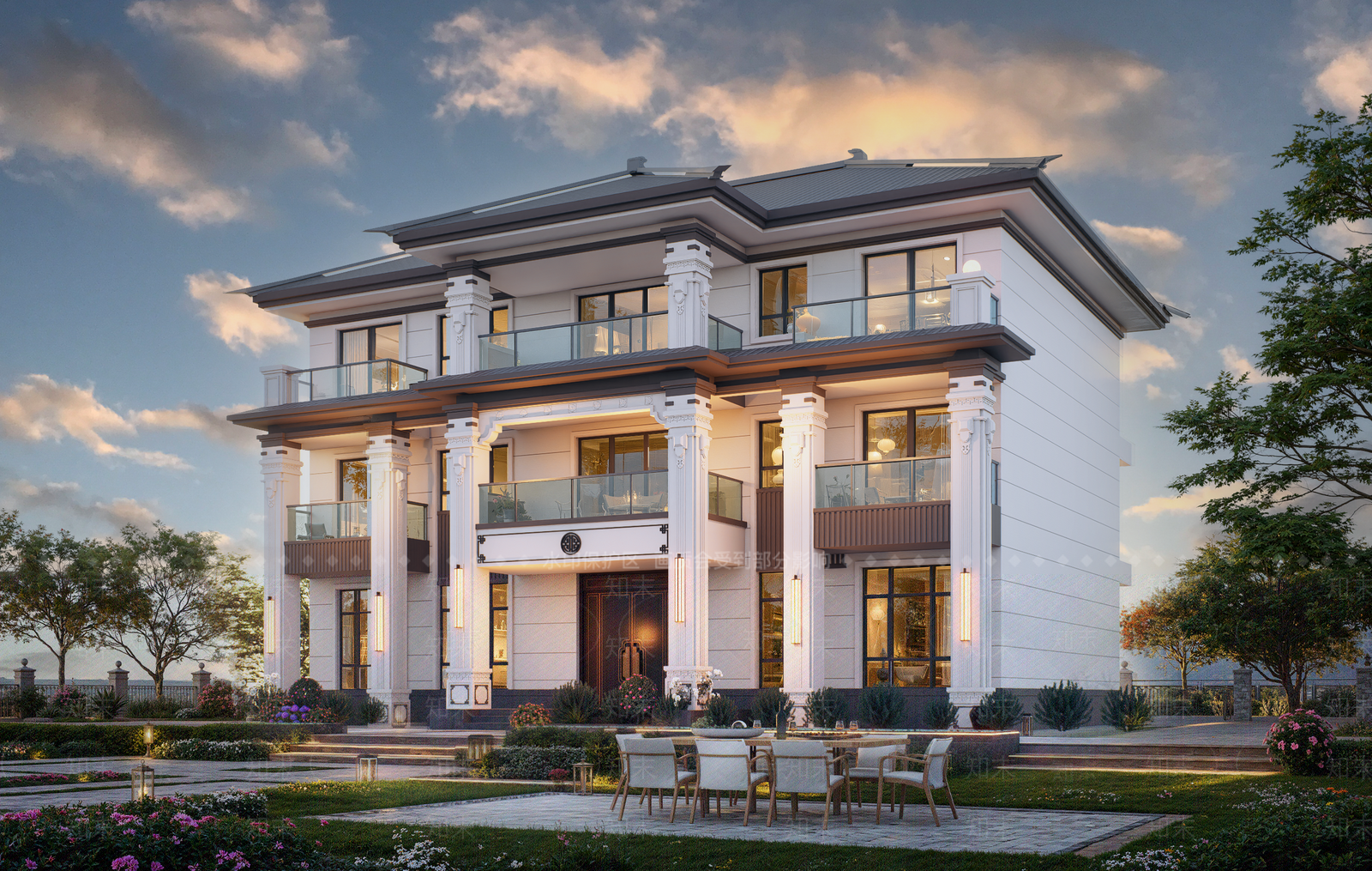新中式独栋别墅SU模型下载【ID:1201113070】