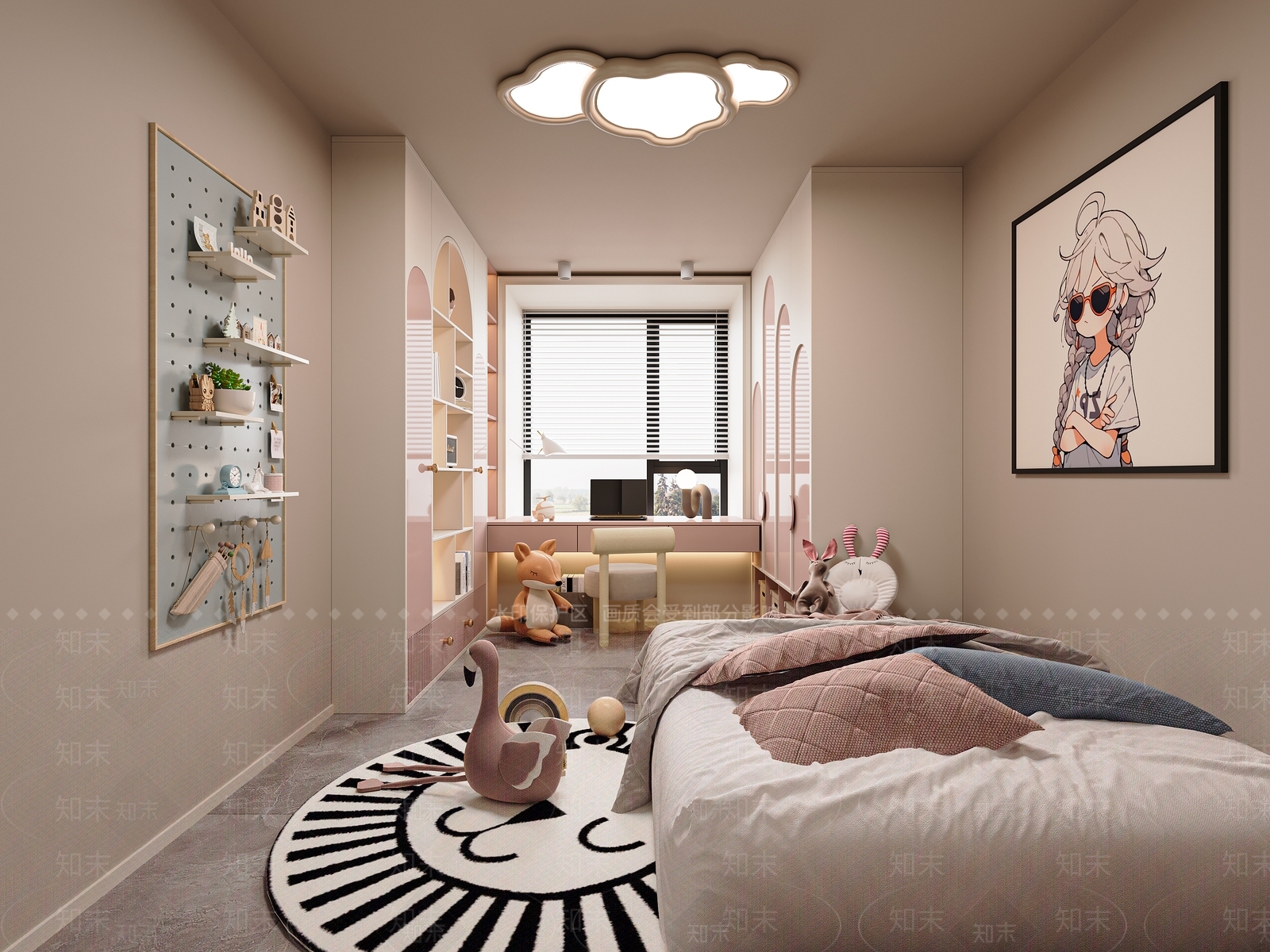 现代奶油女孩房3D模型下载【ID:1201113738】