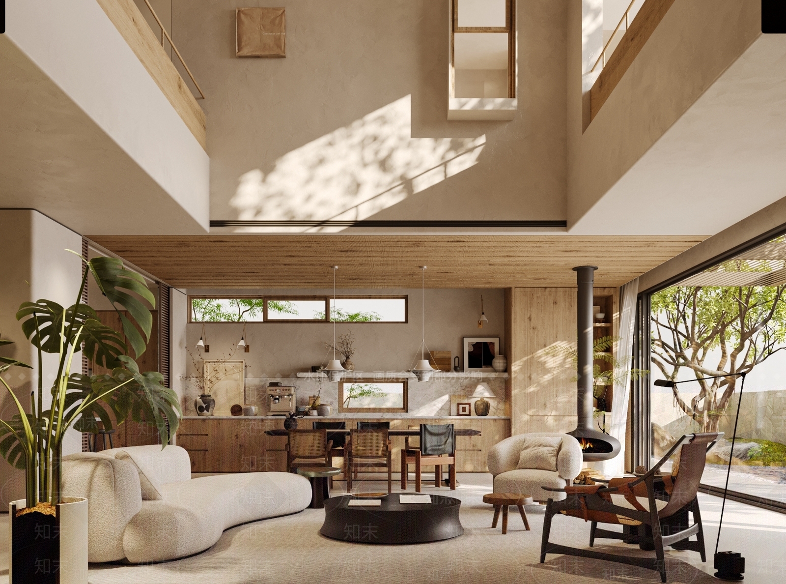 原木中古别墅客厅3D模型下载【ID:1201116066】