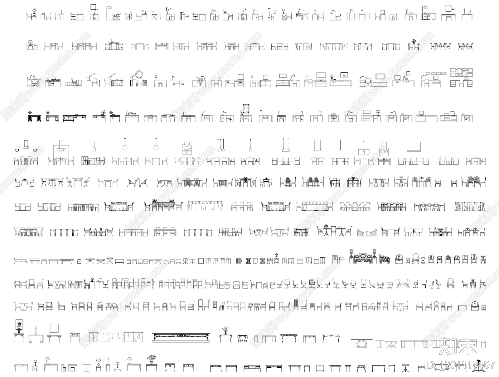 现代桌椅cad施工图下载【ID:1201117107】
