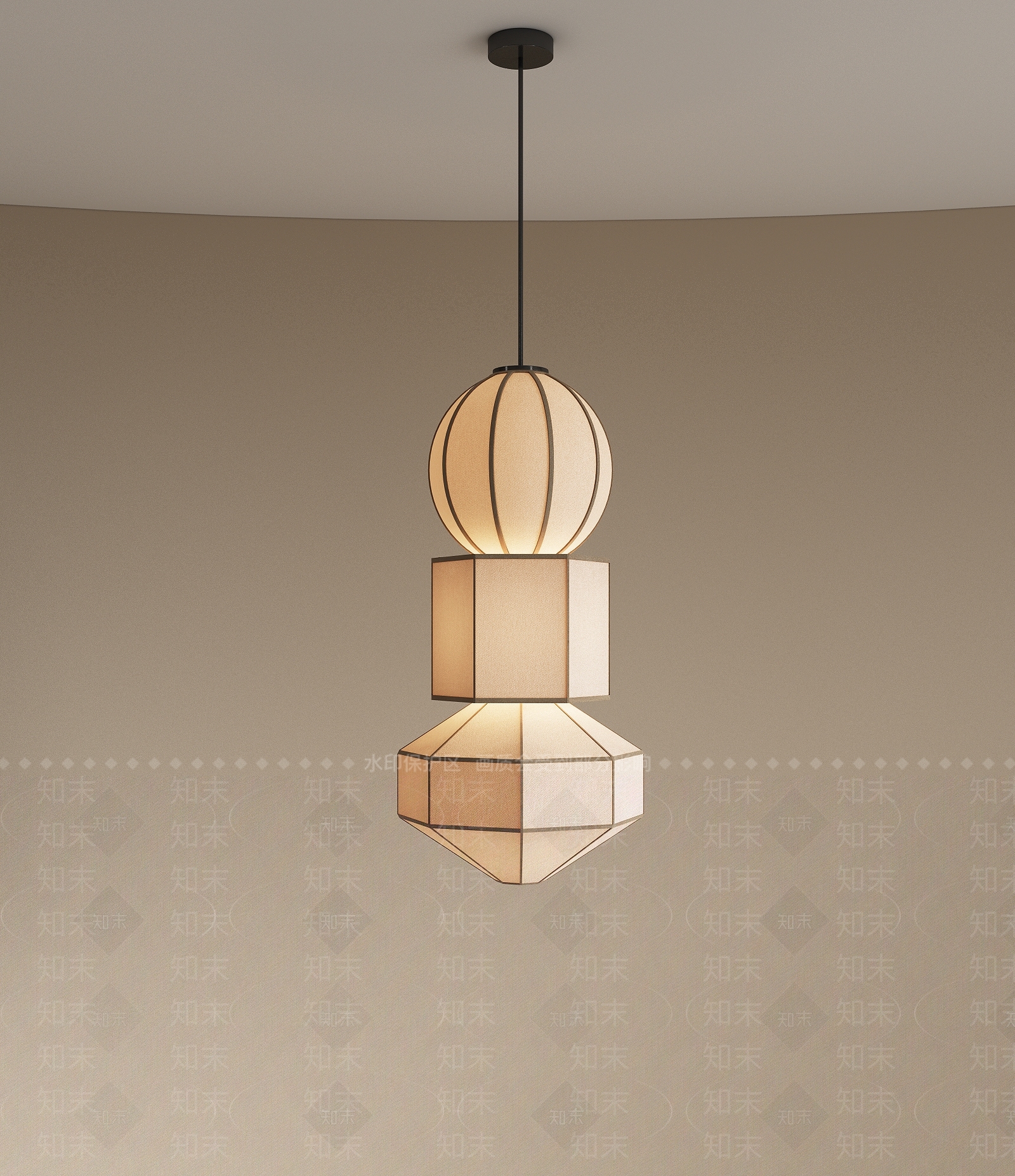 新中式禅意楼梯吊灯3D模型下载【ID:1201118774】