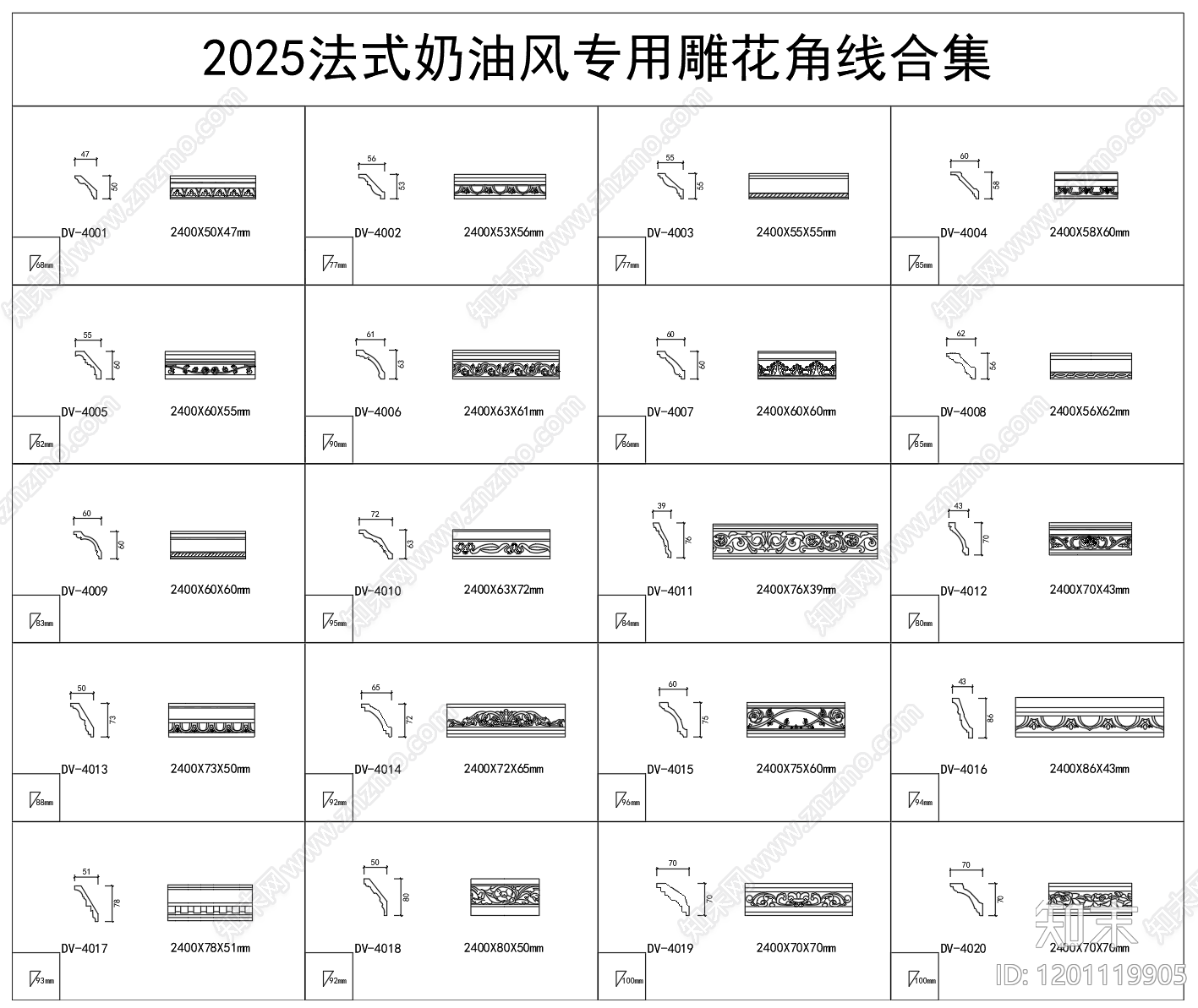 法式装饰线条施工图下载【ID:1201119905】