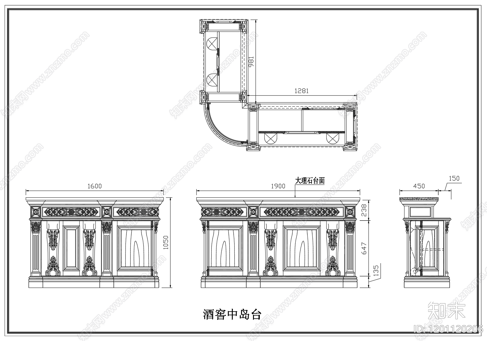 法式柜子cad施工图下载【ID:1201120206】