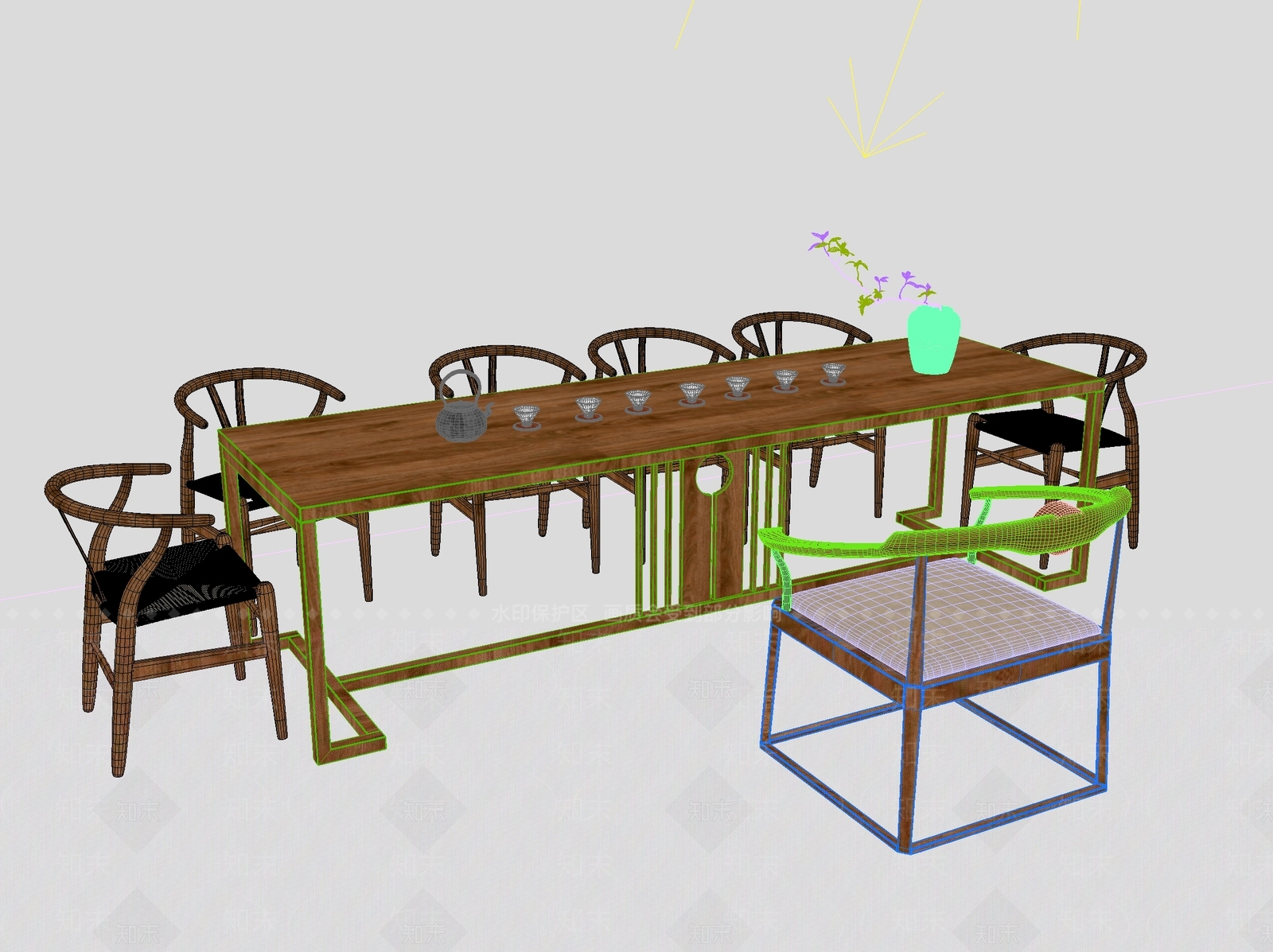 新中式中式茶桌椅3D模型下载【ID:1201122084】