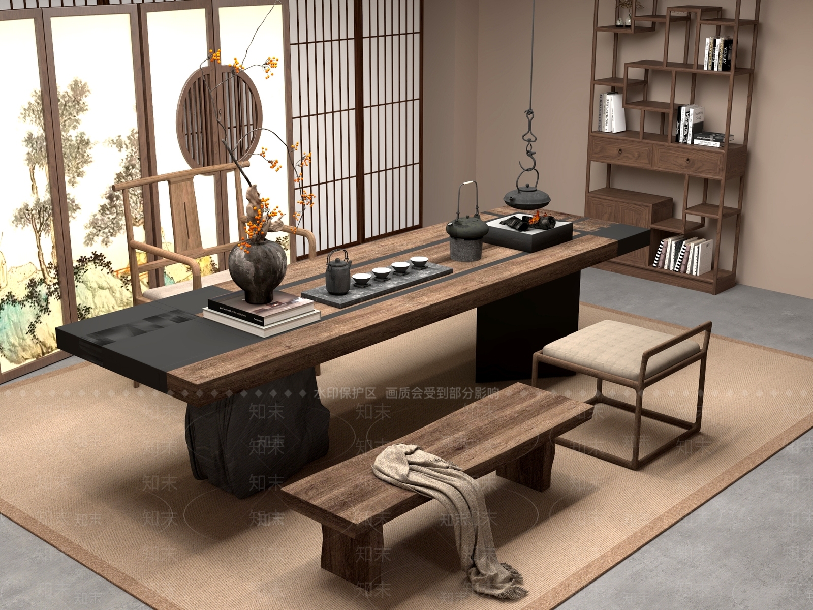 新中式中式茶桌椅3D模型下载【ID:1201122938】
